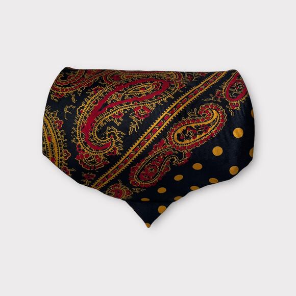 Vintage Turnbull & Asser Black Red Polka Dot Paisley Silk Wide Tie - Picture 4 of 6